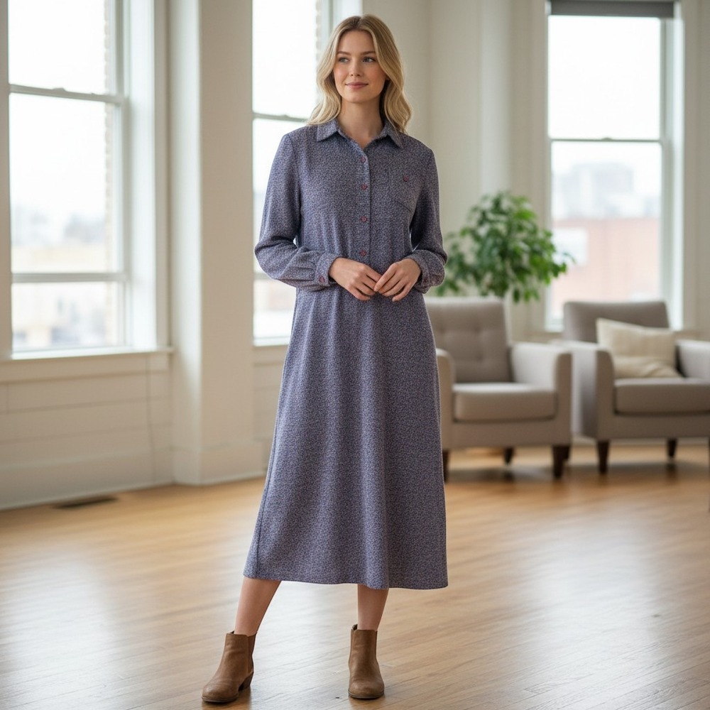 Henry Lee VTG Midi Secretary Dress‎ Large Purple Modest Retro